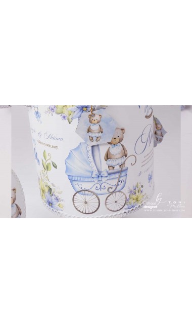 Trusou botez cu ursuleti ponei si flori albastre Teddy Bear Blue 20